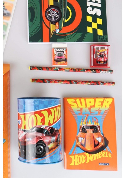 Yeni Sezon Lisanslı Hot Wheels 12 Parça Kırtasiye Seti Çıtçıt Dosya,kalem,silgi,kumbara,kalemtraş,resim Defteri,okul Etiketi Altın