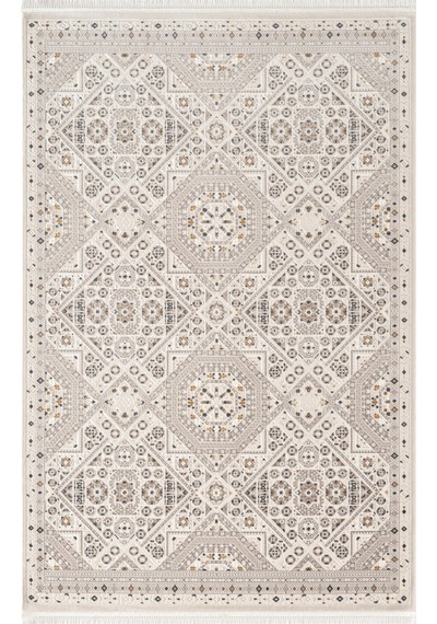 Look Classıc Lk002g Geometrik Desen Krem Gri Akrilik Yumuşak Tozuaz Dokuma Taban Salon Halısı-1030 Krem - Gri