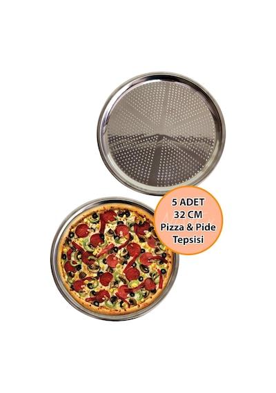 Nishev Premium 32cm Delikli Pizza, Lahmacun & Pide Tepsisi Seti 5 Parça Renkli