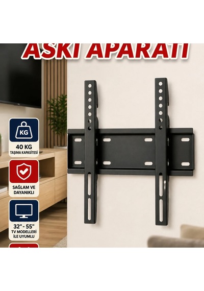 32 55 İnç Tv Duvar Askı Aparatı 40 Kg Taşıma Kapasiteli Çelik Montaj Aparatı