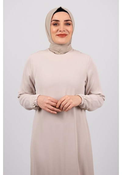 Hürrem Bone Bej Pratik Hazır Geçmeli Tesettür Eşarp Sandy Kumaş Arkadan Çıtçı Bej
