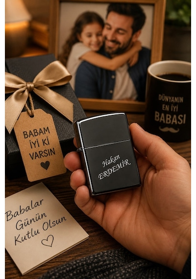 İsime Kişiye Özel İsim Yazılı Metal Benzinli Çakmak Premium Hediye Dolu Gönderim Siyah
