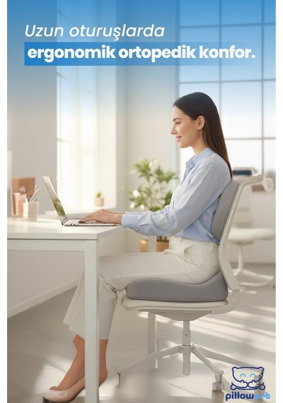 Visco Sırt Bel Destek Ve Oturma Minderi 2 Li Set Yastık Ortopedik Ergonomik Ofis Koltuğu Ve Araç Minderi Gri