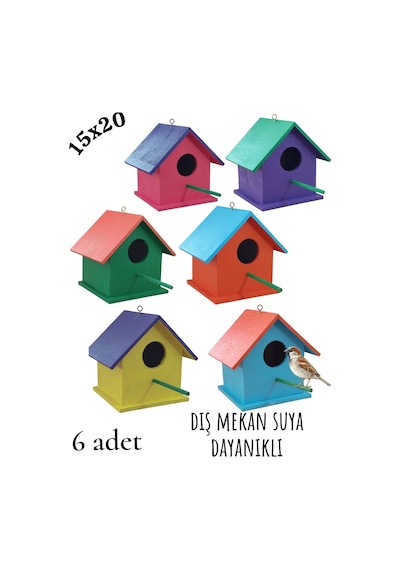 Ncy Ahşap Kuş Yuvası Kuş Evi Dış Mekan Suya Dayanıklı 6 Adet 15 x 15 x 20 CM