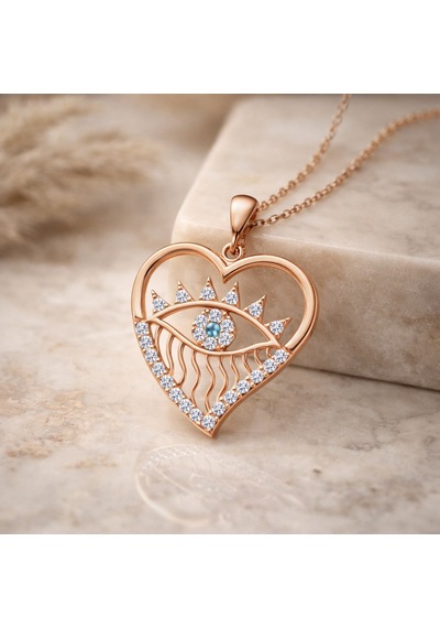 Gümüş Rose Kalp Göz Kadın Kolye 01 - Gold 85321641