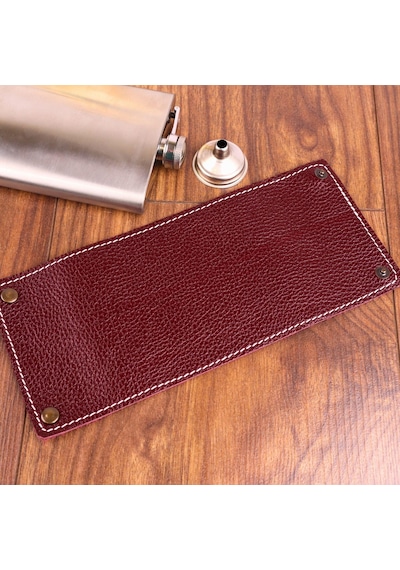 Perlotus 8 Oz 235 Cc Hunili Kızıl Kahverengi Hakiki Deri Kılıflı Çelik Viski İçki Matarası Kahverengi Açık