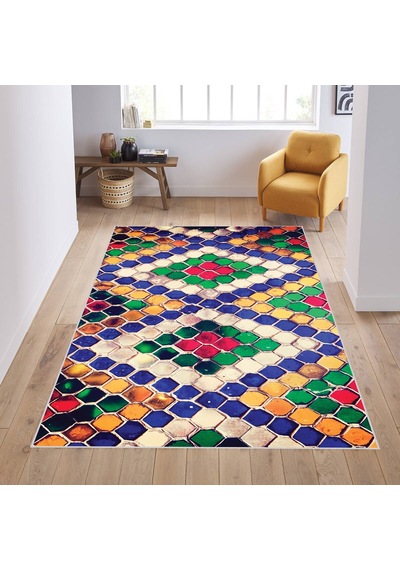 Rovigo Home Dijital Baskı Yıkanabilir Kaymaz Taban Salon Halısı Rvg1893-sd040 Sarı