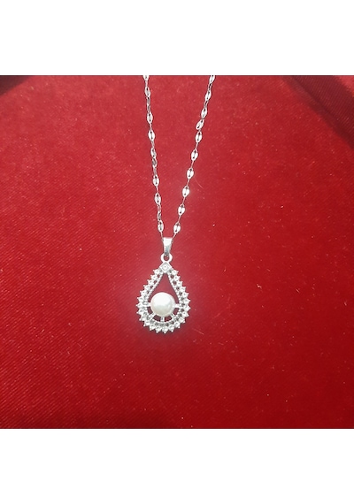 Stainless Steel Çelik Kolye Gold Damla 40 Cm+5 Cm Gümüş
