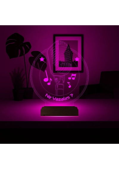 Luvivia Müzik Nota Mikrofon Kişiye Özel 3d Lamba - Masa Gece Lambası Şeffaf