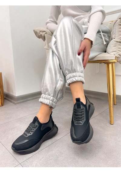 Erva'nın Butiği Siyah Triko Mines Kadın Bağcıklı Sneakers-5219