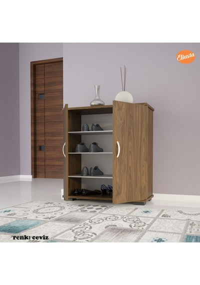 Ayakkabılık 2 Kapaklı Ayakkabı Dolabı Raflı Ceviz