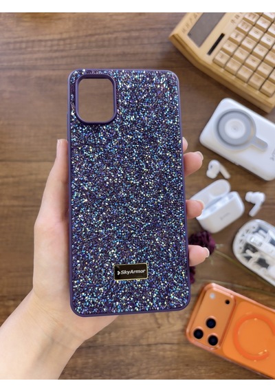 Samsung A06 Uyumlu Kadife İç Yüzey Tasarımlı Taşlı Işıltılı Parlak Pırlanta Kılıf Dia Plus Mor