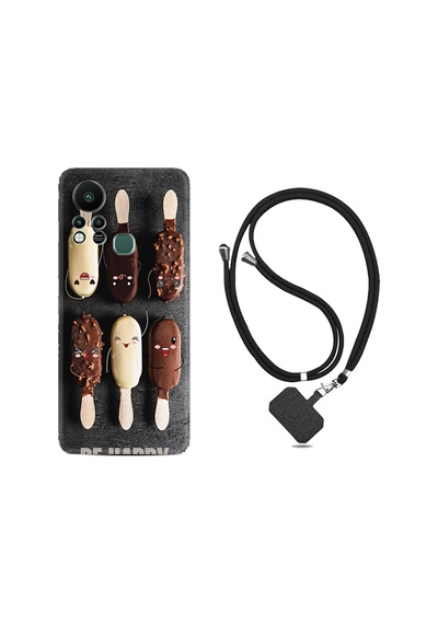 Infinix Hot 11S Kılıf İpli Boyun Askılı Desenli Silikon Be Happy 1855