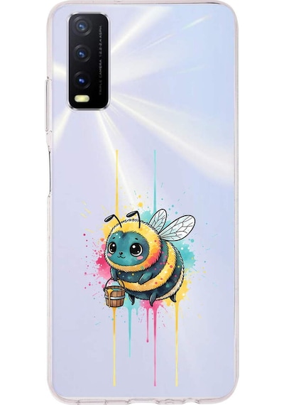 Vivo Y20s İle Uyumlu Splash Arı Tasarımlı Şeffaf Silikon Kılıf Şeffaf