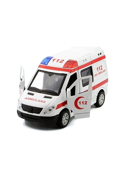 Apera Ap-27 Mercedes Sprinter Minibüs Diecast Metal Çek Bırak Işıklı Siren Sesli 14 Cm Ambulans