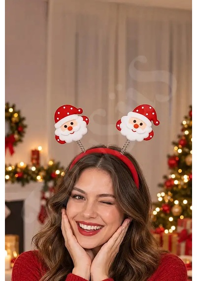 Yılbaşı Tacı Kırmızı Noel Baba Yeni Yıl Taçı Sallanan Taç Unisex Taç