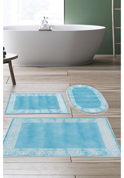 Dekoreko Kaymaz Taban Djt 3 Lü Banyo Paspas Takımı Trend Karışık Modern 1460 Mavi