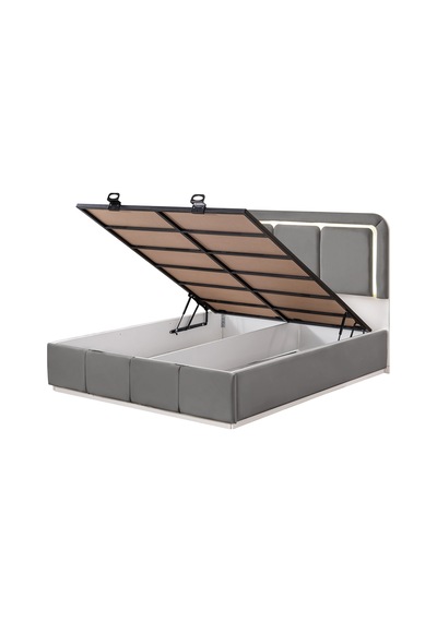 Demonte Baza Seti, Nox Ledli Çift Kişilik Baza Başlık Seti - İkili Set, Gri - 160x200 Cm 160 x 200