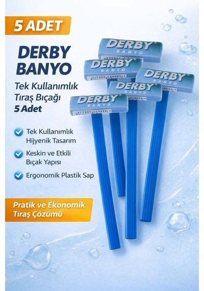 Derby Banyo Tek Kullanımlık Tıraş Bıçağı 5 Adet Plastik Saplı Pratik Ekonomik Tıraş Jileti