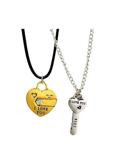 Takı Dükkanı Mıknatıslı Kalp Ve Anahtar I Love You 1314 Çift Kolyesi Bbk52 Çok Renkli