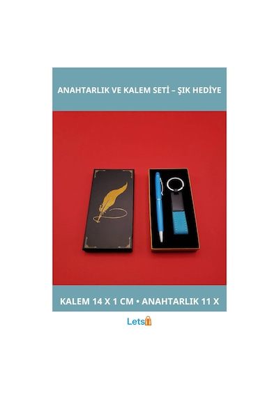 Mavi Metal Deri Anahtarlık Ve Tükenmez Kalem Takımı Çok Renkli