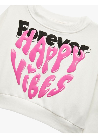 Koton Şardonlu Uzun Kollu Bisiklet Yaka Baskılı Sweatshirt Ekru 6wkg10118ak Ekru