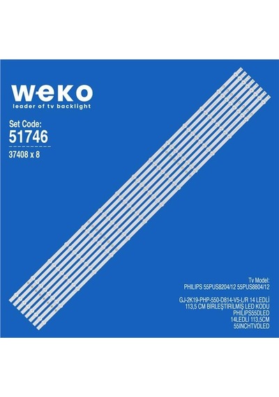 Wkset-6746 37408x8 Gj-2k19-php-550-d814-v5-l/r Birleştirilmiş Led Kodu 8 Adet Led Bar Tvnizin İçindeki Led Barla Aynısı Olduğunu Görmeden Almayınız. Led Bar Ürünlerinde Paket Açıldığında İade Kabul Edilmemektedir.