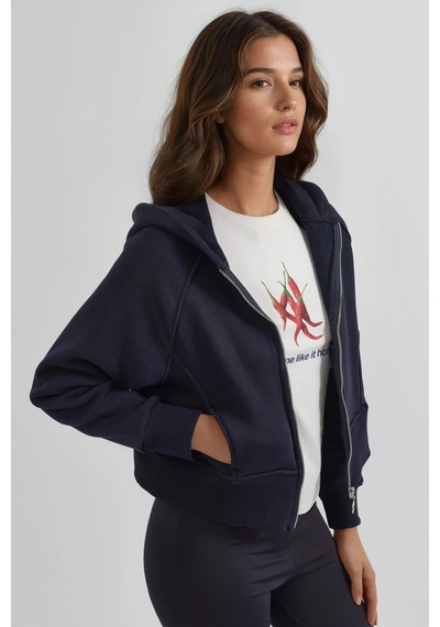 Hiccup Rahat Kesim Kapüşonlu Fermuarlı Hoodie Lacivert