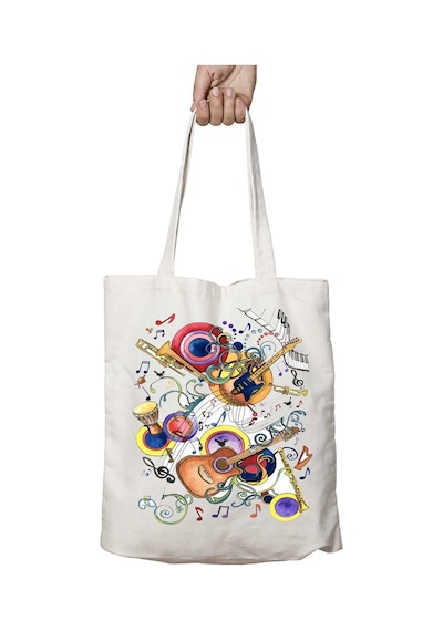Art Hediye Müzik Enstrüman Music Gitar Darbuka Klarnet İki Tarafı Kalıcı Baskılı Yıkanabilir Çanta Çok Renkli