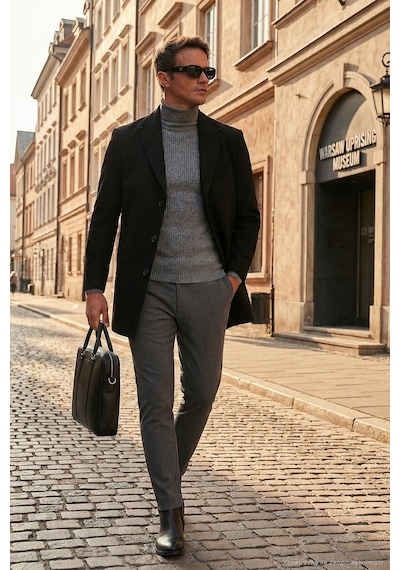 Buratti Slim Fit Apaş Yaka Astarlı Kaşe Erkek Kaban 584K1217 Siyah