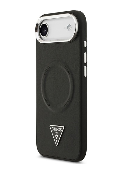 Apple Uyumlu iPhone 17 Air Kılıf Guess Lisanslı M-safeli Pu Deri Metal Kamera Çerçeveli Üçgen Logolu Siyah Siyah