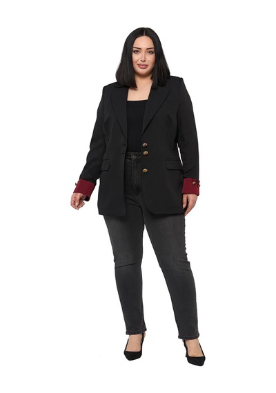 Disentis Büyük Beden Manşeti Kumaş Garnili Düğme Detaylı Astarlı Siyah Bordo Blazer Ceket Siyah Bordo Disentis Büyük Beden Manşeti Kumaş Garnili Düğme Detaylı Astarlı Siyah Bordo Blazer Ceket Siyah Bordo