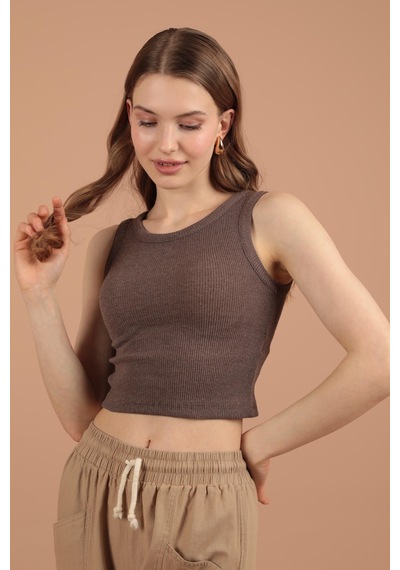 Chıcnhappy Kaşkorse Kumaş Halter Yaka Kadın Bluz Koyu Kahve - Kadın