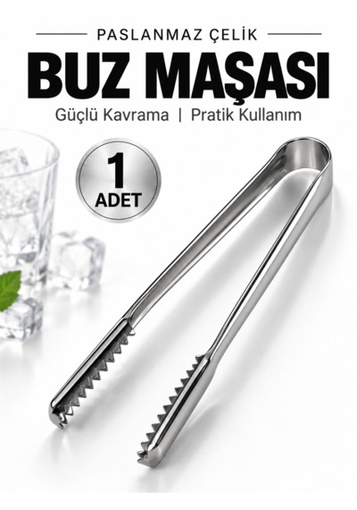 Beylini Paslanmaz Çelik Buz Maşası Dişli Uçlu Esnek Gövdeli Servis Ve Sunum Maşası Bar Kokteyl Açık Büfe Mutfak Maşası