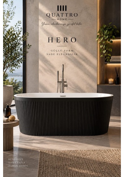 Hero Siyah Serbest Duran Akrilik Küvet 170 80 58 Cm