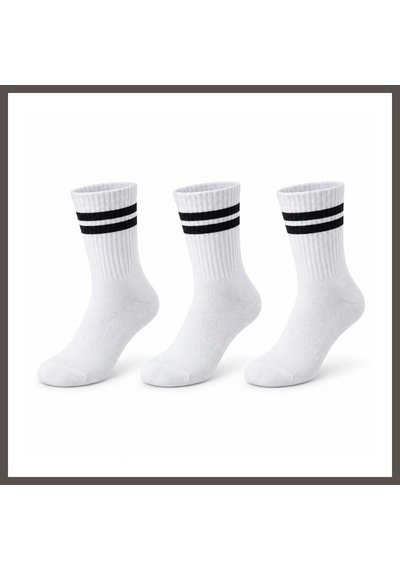 Bezos Unisex Beyaz Çorap Siyah Çizgili 3'lü Set Uzun Soket Günlük Spor Kolej Stil Rahat Kadın Erkek Çorabı Nxrlvng
