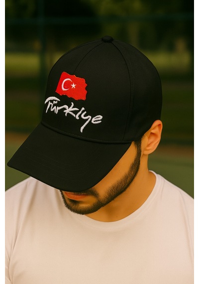 Gonca Şapka Unisex Türkiye Yazılı Yazlık Şapka Siyah