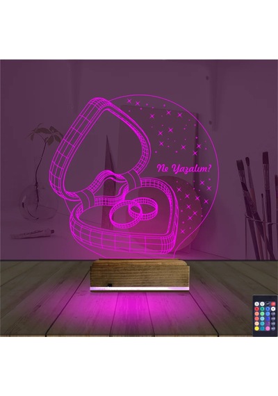 Luvivia Kalp Yüzük Yıldönümü Hediye Kişiye Özel 3d Lamba - Masa Gece Lambası Şeffaf