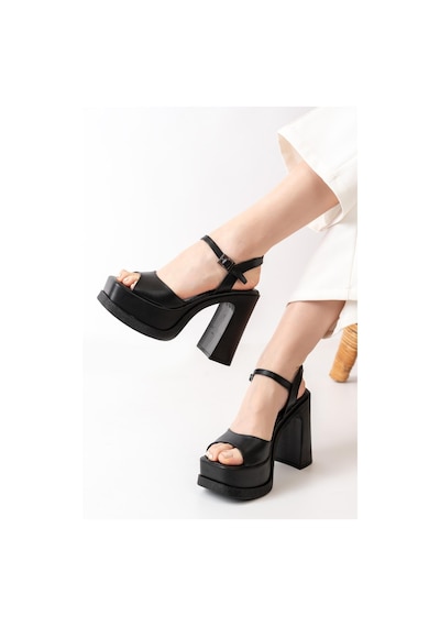 Asmi Shoes Kadın Tek Bantlı 12cm Platformlu Topuklu Ayakkabı Siyah Siyah