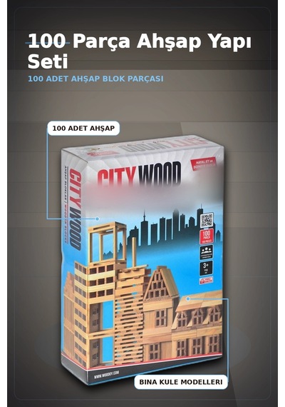 Ahşap Yapı Blokları 100 Parça 11x2,2x0,7 Cm Doğal Ve Boyalı Çocuk Gelişim Bx-313414