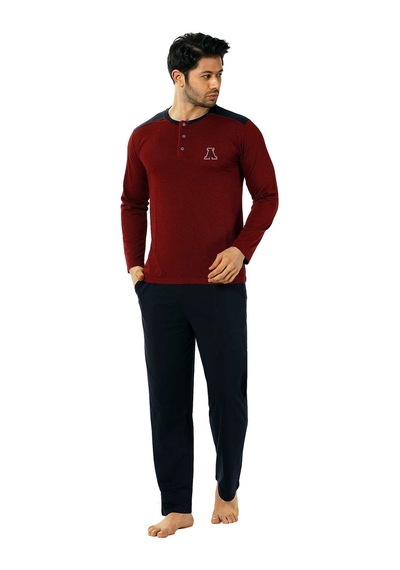 Alimer EDY1136UK-B Uzun Kollu Cepli Jakarlı Erkek Pijama Takımı Bordo