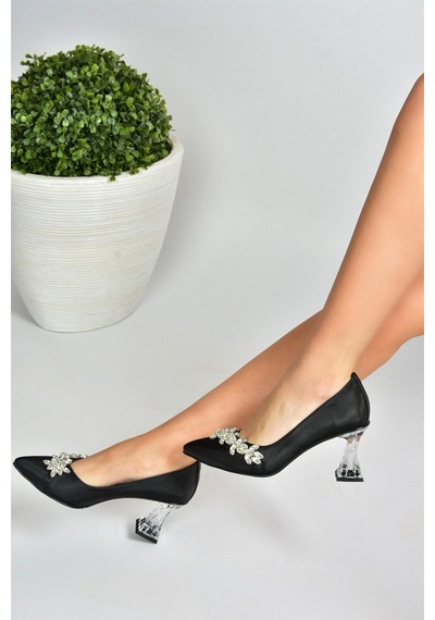 Fox Shoes Siyah Saten Kumaş Taşlı Kadın Ayakkabı M246014004 Siyah