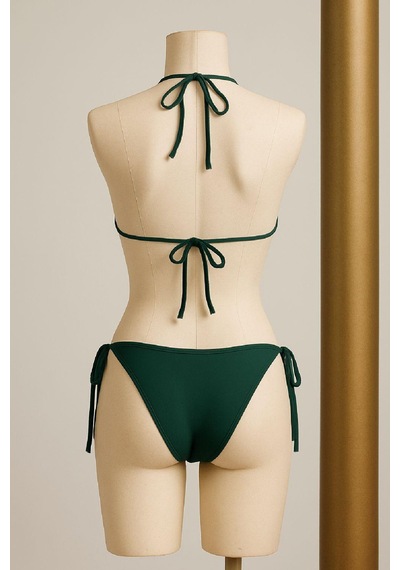 Moda Dua Kadın Yeşil Yandan Ve Boyundan Bağlamalı Bikini Mayo Takımı