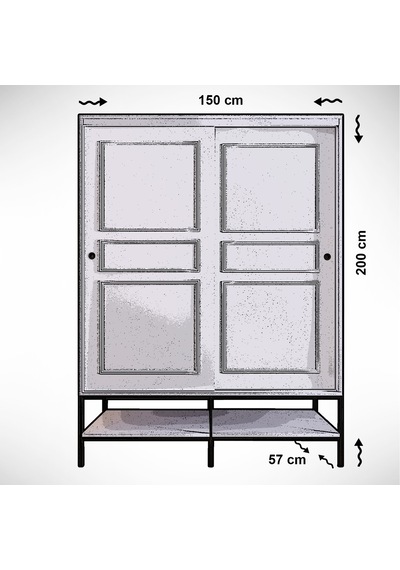 Pasific Home Martin 2 Kapaklı Sürgülü Gardırop Elbise Dolabı Parlak Beyaz 150 CM