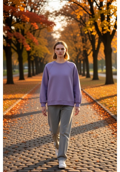 Benerly Kadın Bisiklet Yaka Reglan Kol Düz Örme Sweatshirt Fonksiyonel Da Lila