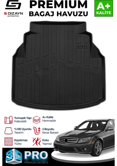 S-dizayn Mercedes C180 W204 3d Pro Plastik Setli Bagaj Havuzu 2007-2014 A+ Kalite