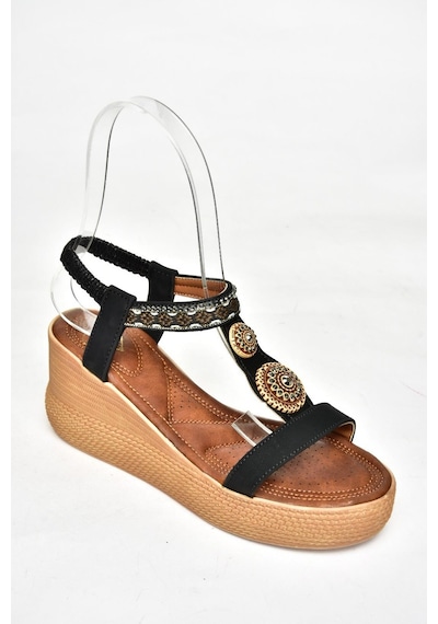 Fox Shoess258136009 Siyah Dolgu Tabanlı Kadın Sandalet Siyah