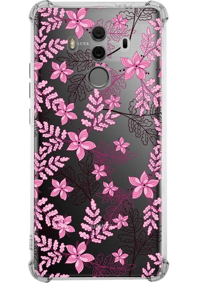 Huawei Mate 10 Pro Uyumlu Köşe Korumalı Floral Pembe Tasarımlı Şeffaf Silikon Kılıf Şeffaf