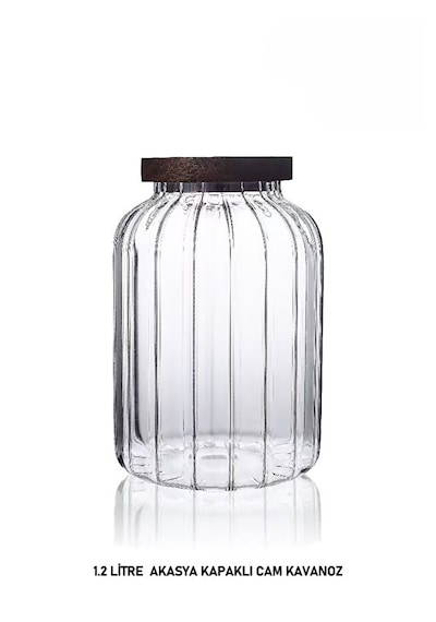 Mien Kavanoz Akasya Kapak 1200 Ml Mıen-1s09 Ahşap - Şeffaf