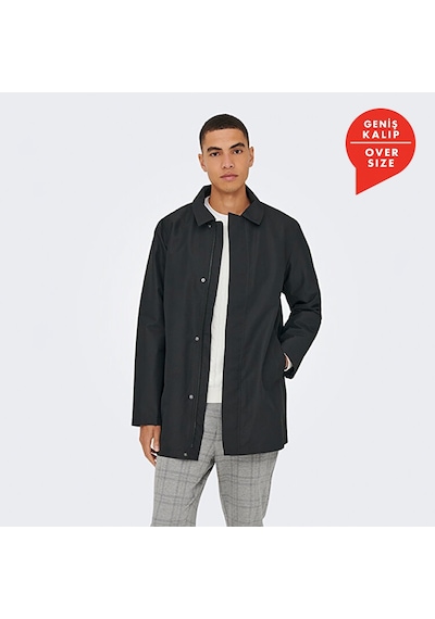 Only & Sons Only&sons Hall Coat Erkek Siyah Klasik Yaka Kaban Siyah